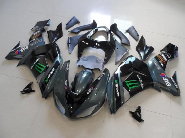 2006-2007 Kawasaki ZX10R Motorcycle Fairings - Glossy Black Matte Black Green Elf Touch4 Monster Energy Canada Websites