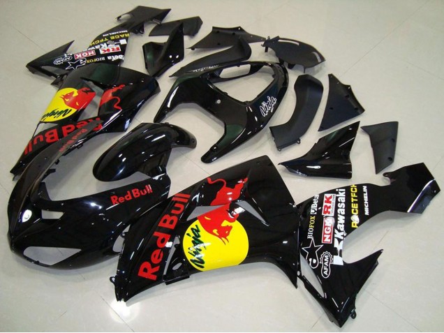 2006-2007 Kawasaki ZX10R Motorcycle Fairings - Glossy Black Yellow Red Bull Canada Websites