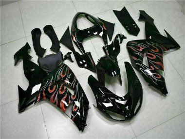 2006-2007 Kawasaki ZX10R Motorcycle Fairing Kits - Glossy Black Red Flame Canada Websites