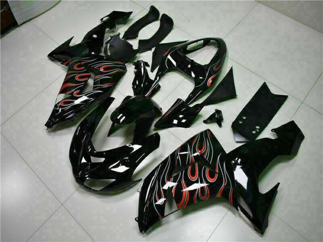 2006-2007 Kawasaki ZX10R Motorcycle Fairing Kits - Glossy Black Red Flame Canada Websites