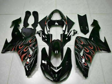 2006-2007 Kawasaki ZX10R Motorcycle Fairing Kits - Glossy Black Red Flame Canada Websites