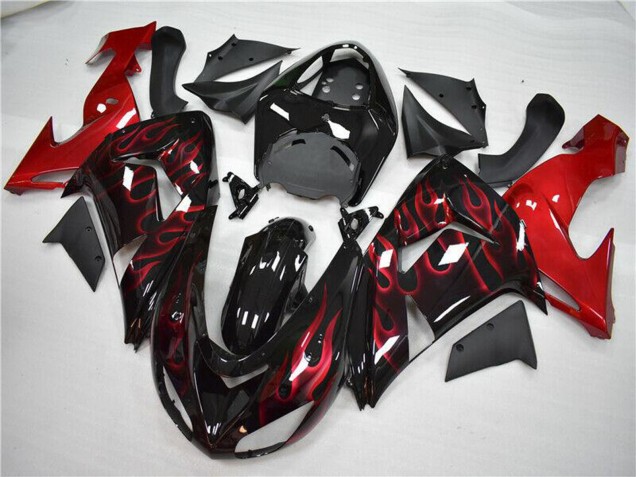 2006-2007 Kawasaki ZX10R Motorcycle Fairing - Glossy Black Red Flame Canada Websites