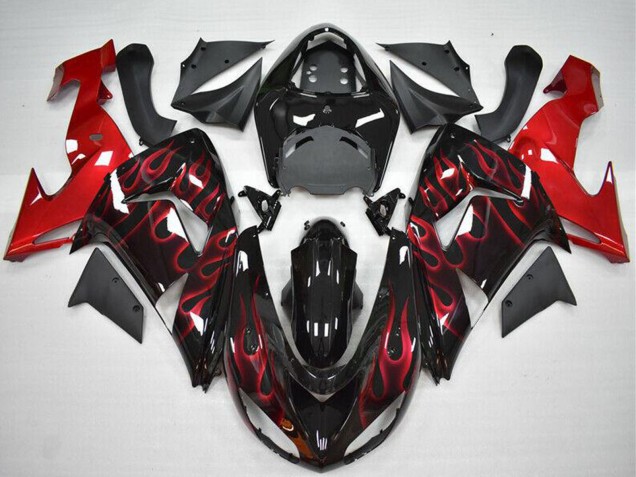 2006-2007 Kawasaki ZX10R Motorcycle Fairing - Glossy Black Red Flame Canada Websites