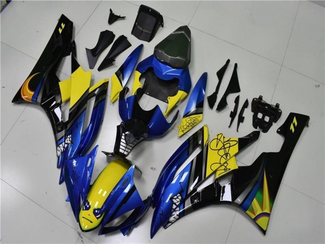 2006-2007 Yamaha YZF R6 Motorcycle Fairings - Blue Yellow Glossy Black Shark Canada Websites