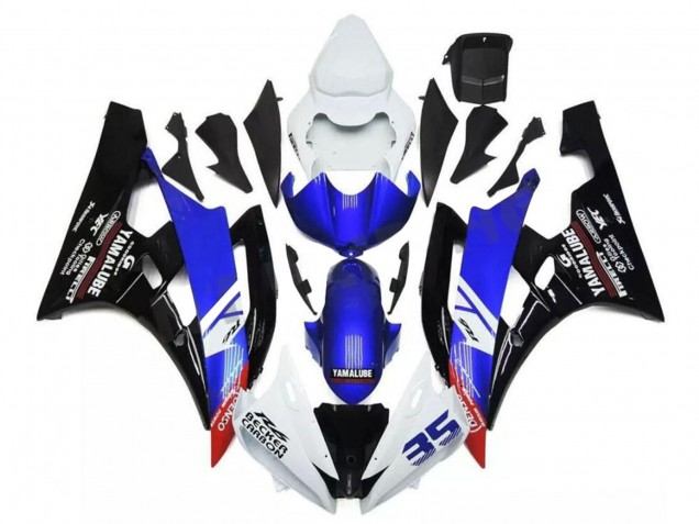2006-2007 Yamaha YZF R6 Motorcycle Fairings - White Blue Glossy Black Yamalube Becker Carbon Canada Websites