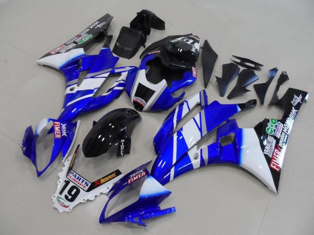2006-2007 Yamaha YZF R6 Motorcycle Fairings - White Blue Glossy Black Fimer Yamalube Canada Websites