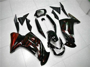 2006-2008 Kawasaki EX650 Motorcycle Fairings - Glossy Black Red Flame Canada Websites