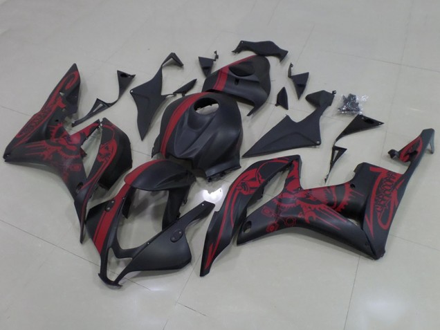 2007-2008 Honda CBR600RR Motorcycle Fairings - Matte Black Red Skull with Stripe Canada Websites