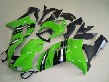 2007-2008 Kawasaki ZX6R Motorcycle Fairings - Green and Silver Stripe Canada Websites