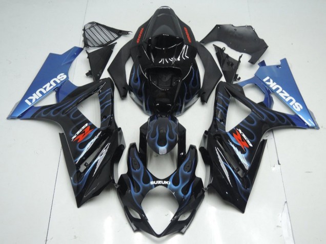 2007-2008 Suzuki GSXR 1000 Motorcycle Fairing Kits - Glossy Black Blue Flame Canada Websites