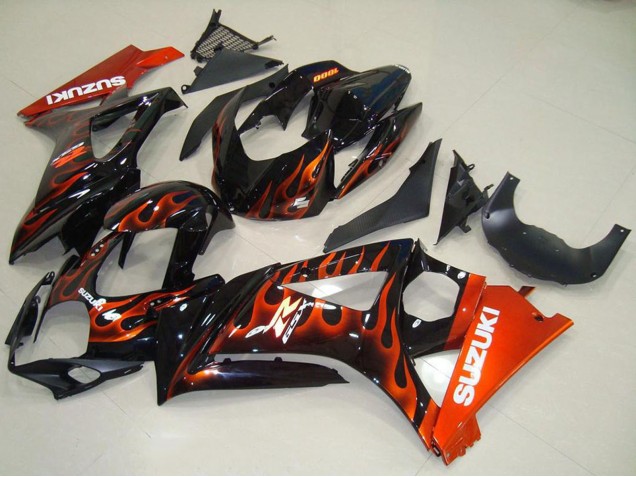 2007-2008 Suzuki GSXR 1000 Motorcycle Fairings - Glossy Black Orange Flame Canada Websites