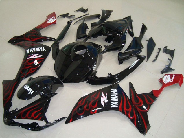 2007-2008 Yamaha YZF R1 Motorcycle Fairings - Glossy Black Red Flame Canada Websites