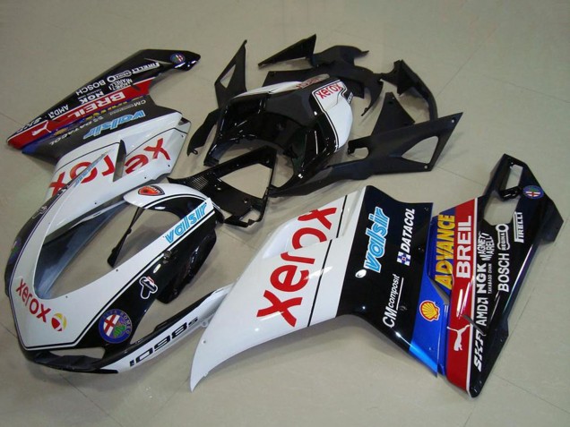 2007-2014 Ducati 1098 Motorcycle Fairings - White Blue Red Glossy Black Black Xerox Valsir Canada Websites
