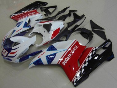 2007-2014 Ducati 848 Motorcycle Fairing - White Red Blue Glossy Black Corse 69 Canada Websites