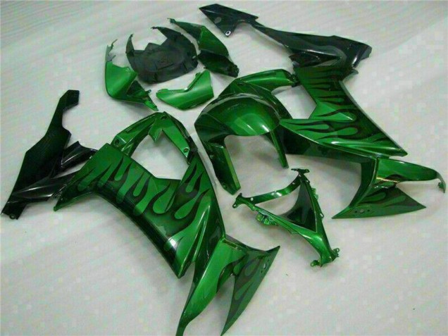 2008-2010 Kawasaki ZX10R Motorcycle Fairings - Glossy Black Green Flame Canada Websites