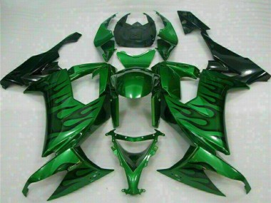 2008-2010 Kawasaki ZX10R Motorcycle Fairings - Glossy Black Green Flame Canada Websites