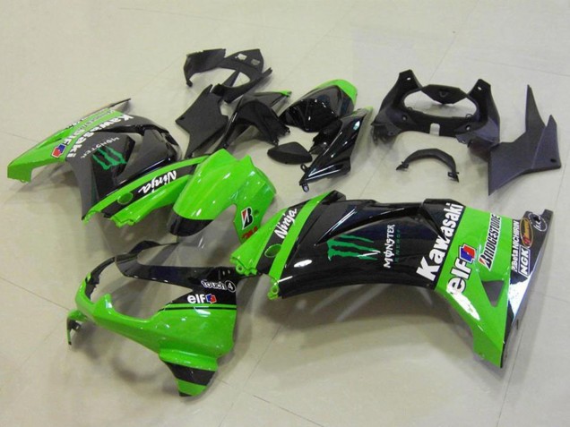 2008-2012 Kawasaki ZX250R Motorcycle Fairings - Green Glossy Black Elf Monster Bridgestone Canada Websites