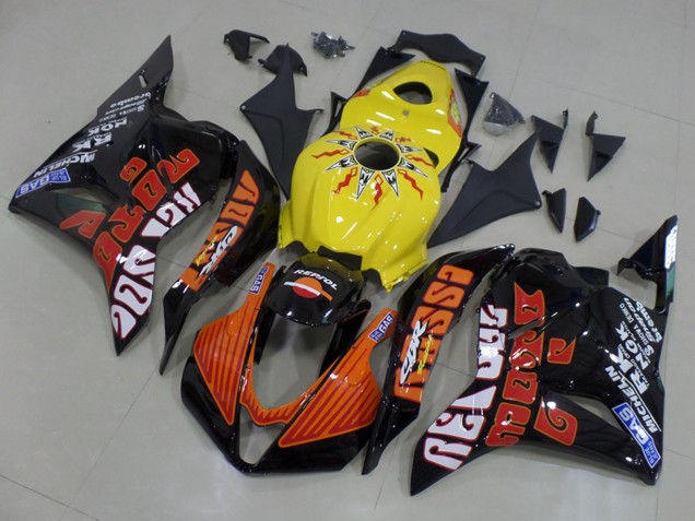 2009-2012 Honda CBR600RR Motorcycle Fairings - Yellow Orange Glossy Black Rossi Racing Canada Websites
