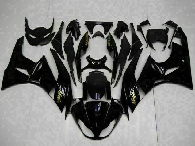 2009-2012 Kawasaki ZX6R Motorcycle Fairings - Glossy Black Gold Ninja Canada Websites