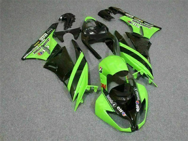 2009-2012 Kawasaki ZX6R Motorcycle Fairings - Green Glossy Black Elf Touch4 Bridgestone Canada Websites
