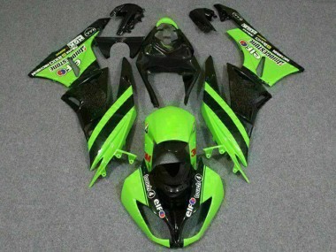 2009-2012 Kawasaki ZX6R Motorcycle Fairings - Green Glossy Black Elf Touch4 Bridgestone Canada Websites