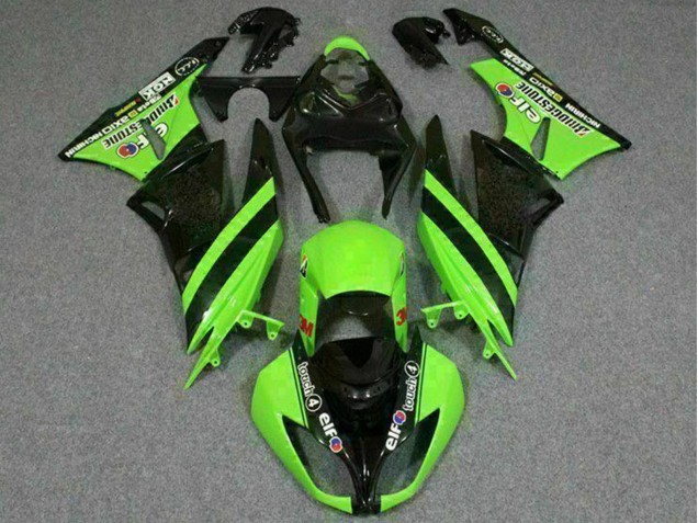 2009-2012 Kawasaki ZX6R Motorcycle Fairings - Green Glossy Black Elf Touch4 Bridgestone Canada Websites