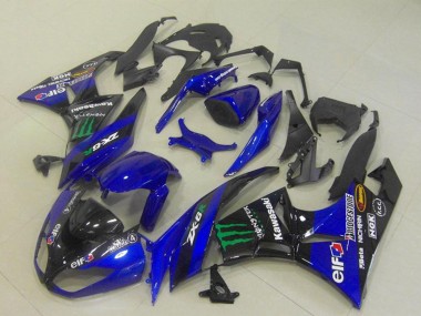 2009-2012 Kawasaki ZX6R Motorcycle Fairings - Blue Glossy Black Green Elf Monster Bridgestone Canada Websites