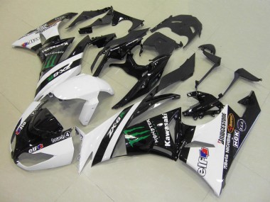 2009-2012 Kawasaki ZX6R Motorcycle Fairings - White Glossy Black Green Elf Touch4 Monster Bridgestone Canada Websites