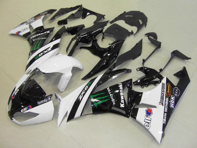 2009-2012 Kawasaki ZX6R Motorcycle Fairings - White Glossy Black Green Elf Touch4 Monster Bridgestone Canada Websites
