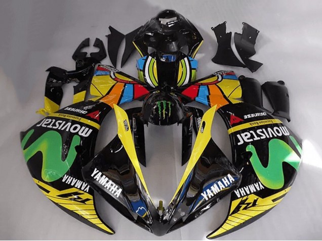 2012-2014 Yamaha YZF R1 Motorcycle Fairings - Glossy Black Yellow Green White Blue MoviStar Monster Canada Websites