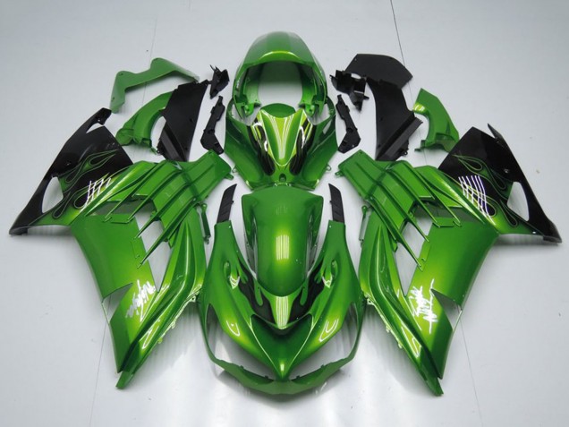 2012-2024 Kawasaki ZX14R ZZR1400 Motorcycle Fairings - Green Glossy Black Flame White Ninja Canada Websites