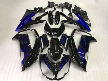 2012-2016 Kawasaki EX650 Motorcycle Fairings - Glossy Black Blue Flame Canada Websites