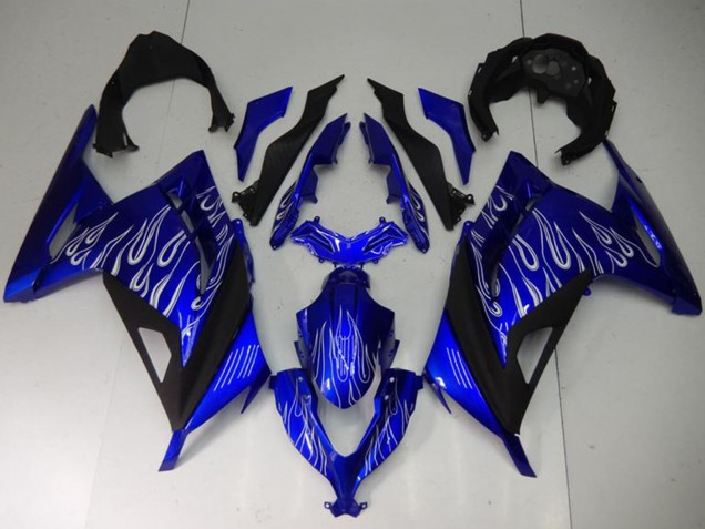 2013-2024 Kawasaki Ninja 300 EX300R Motorcycle Fairings - Blue Black White Flame Canada Websites