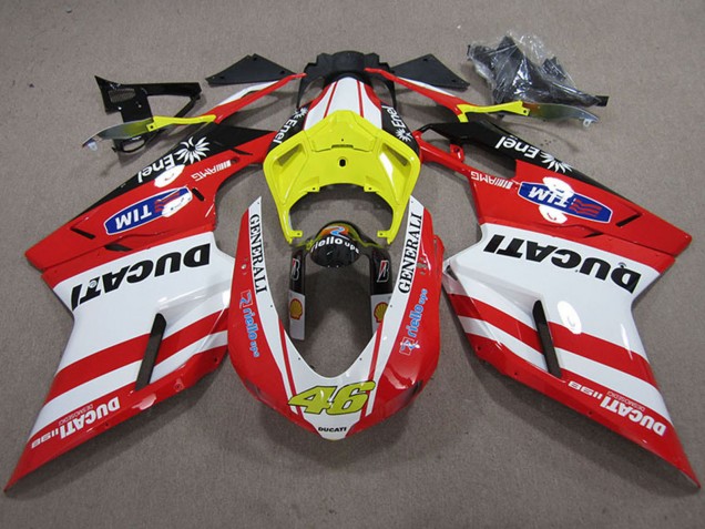 2007-2014 Ducati 1198 Motorcycle Fairings - White Yellow Red Generali 46 Canada Websites