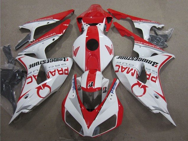 2006-2007 Honda CBR1000RR Motorcycle Fairings - White Red Pramac Bridgestone Canada Websites