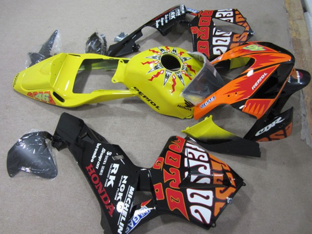 2003-2004 Honda CBR600RR Motorcycle Fairings - Yellow Orange Glossy Black Rossi Repsol 46 Canada Websites