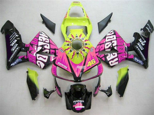 2003-2004 Honda CBR600RR Motorcycle Fairings - Yellow Pink Glossy Black Valentino Rossi Canada Websites