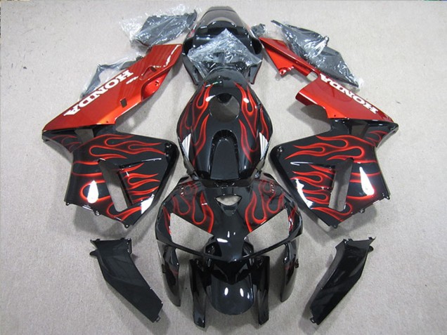 2005-2006 Honda CBR600RR Bike Fairings - Glossy Black Red Flame Canada Websites
