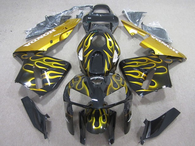 2005-2006 Honda CBR600RR Motorcycle Fairings - Glossy Black Yellow Flame Canada Websites