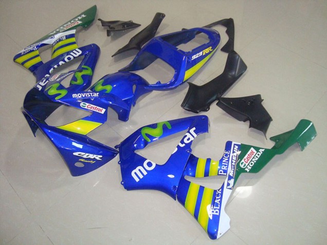 2000-2001 Honda CBR900RR 929 Motorcycle Fairings - Blue Yellow Green MoviStar Castrol Canada Websites