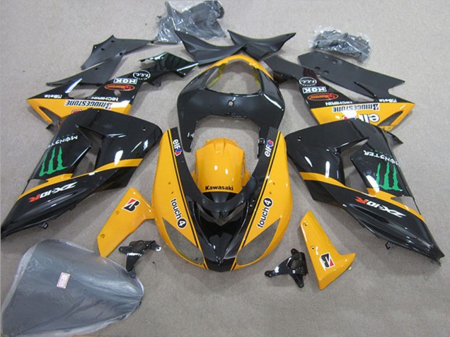 2006-2007 Kawasaki ZX10R Motorcycle Fairings - Glossy Black Yellow Green Touch4 Monster Canada Websites