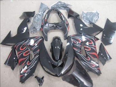 2006-2007 Kawasaki ZX10R Motorcycle Fairings - Glossy Black Red White Flame Canada Websites