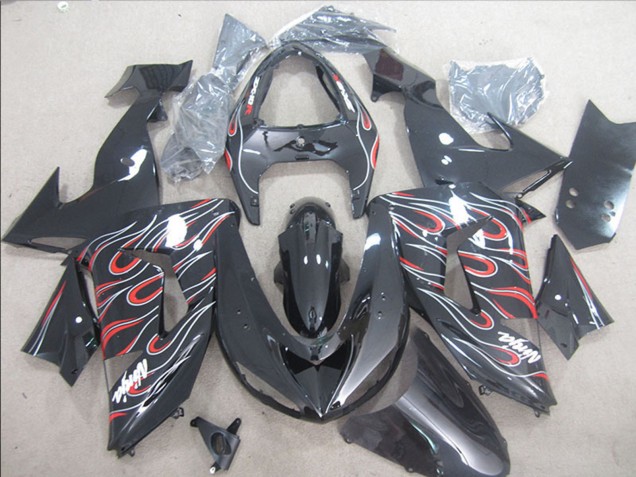 2006-2007 Kawasaki ZX10R Motorcycle Fairings - Glossy Black Red White Flame Canada Websites