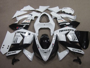 2006-2007 Kawasaki ZX10R Motorcycle Fairings - White Glossy Black Elf Touch4 Monster Energy Canada Websites