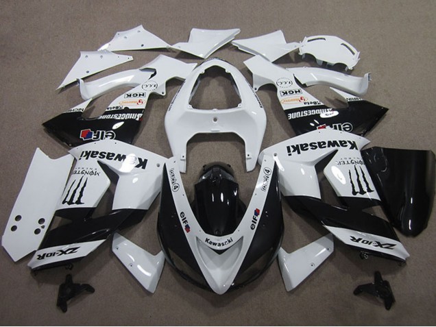 2006-2007 Kawasaki ZX10R Motorcycle Fairings - White Glossy Black Elf Touch4 Monster Energy Canada Websites