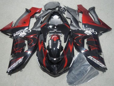 2006-2007 Kawasaki ZX10R Motorcycle Fairings - Glossy Black Red Flame Alstare Corona Extra Canada Websites