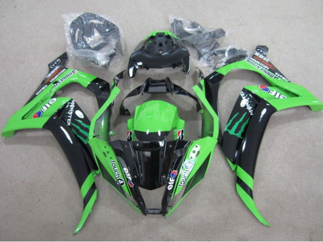 2011-2015 Kawasaki ZX10R Motorcycle Fairings - Green Glossy Black Green Elf Touch4 Monster Canada Websites