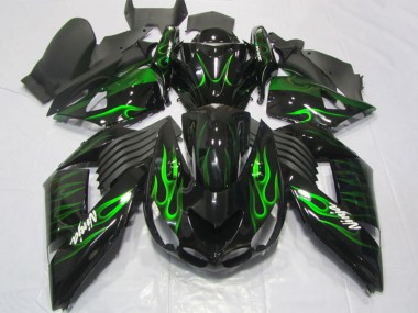 2006-2011 Kawasaki ZX14R ZZR1400 Motorcycle Fairings - Glossy Black Green Flame Canada Websites