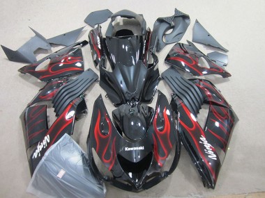 2006-2011 Kawasaki ZX14R ZZR1400 Motorcycle Fairing - Glossy Black Red Flame Canada Websites
