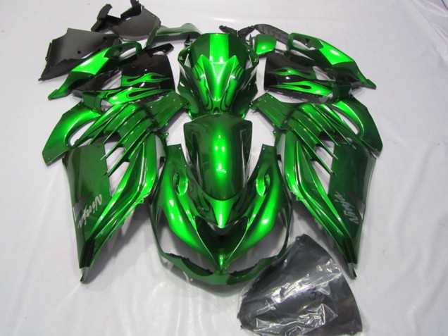 2012-2024 Kawasaki ZX14R ZZR1400 Motorcycle Fairings - Green Glossy Black Silver Ninja Canada Websites